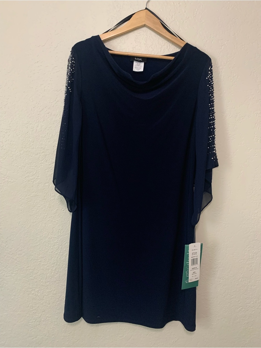 MSK Navy Beaded Sleeve Cowl Neck Tunic